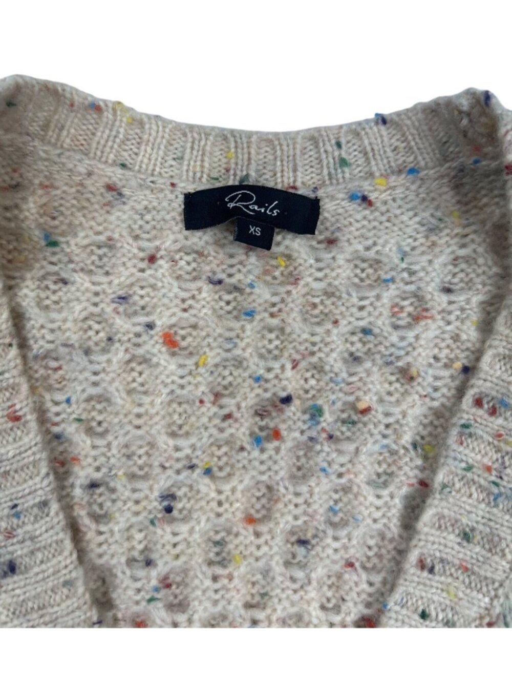 Rails Isla Cardigan Women's XS Cream Confetti Wool Blend Puff Sleeve Cropped - Picture 6 of 13